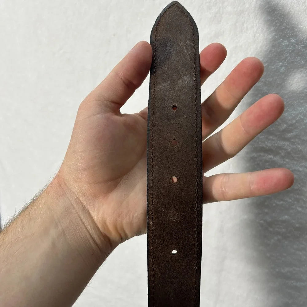 Strong Mens Size 28-30 Brown Leather Vintage B860-309 Adjustable Belt